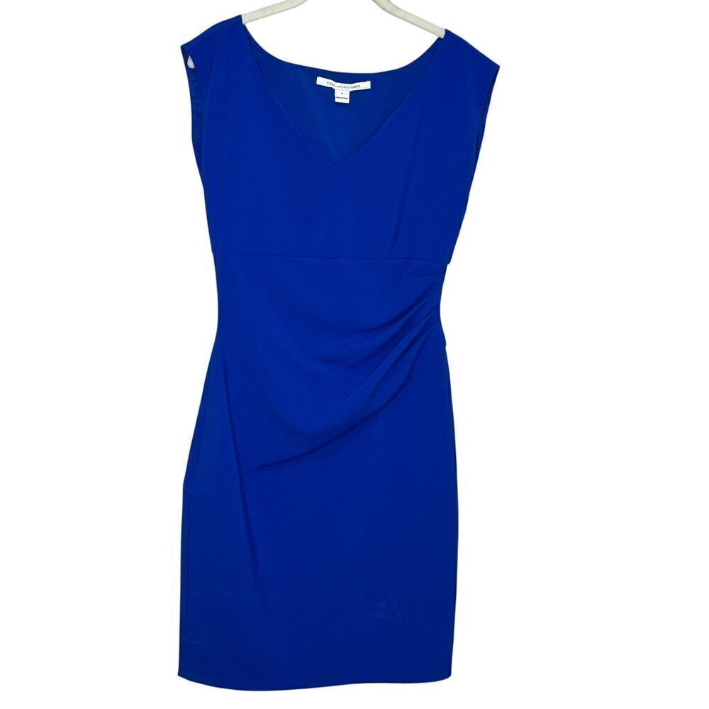 Diane von Furstenberg Dress Womens 6 Blue Bevin Sheath Sleeveless Ruched